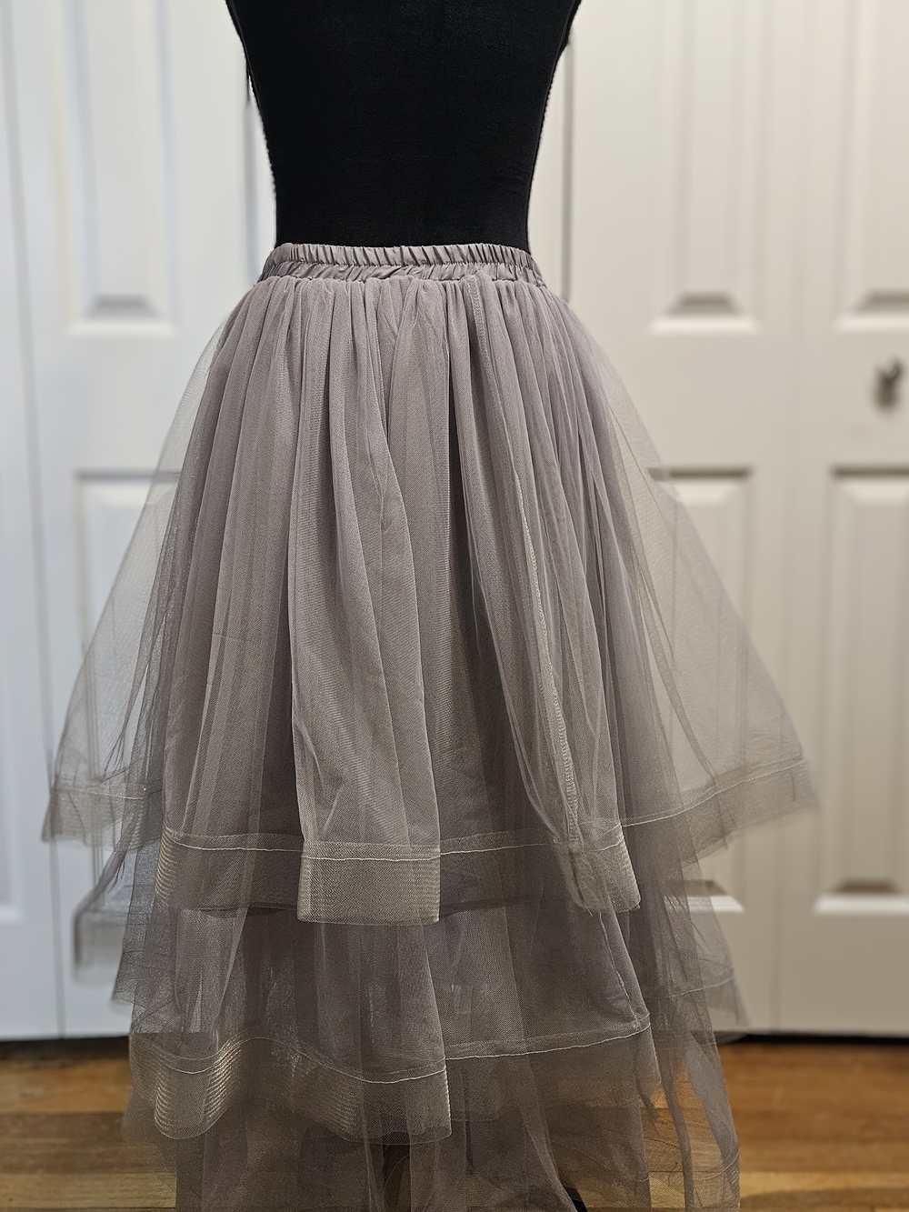 Elegant Grey Maxi Tulle Skirt - Soft Layered A-Line